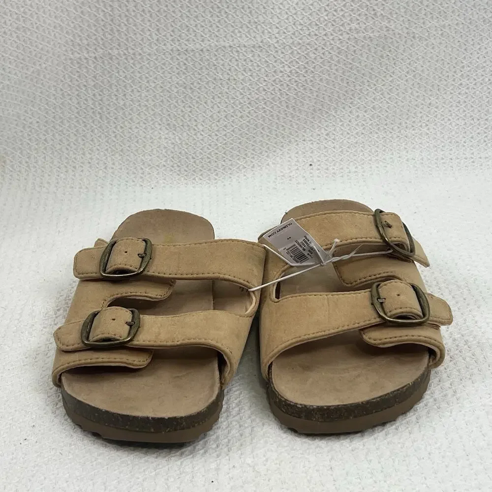 Old Navy Unisex Youth 4 Tan Double Buckle Slide Sandals NWT Earth Footbed
